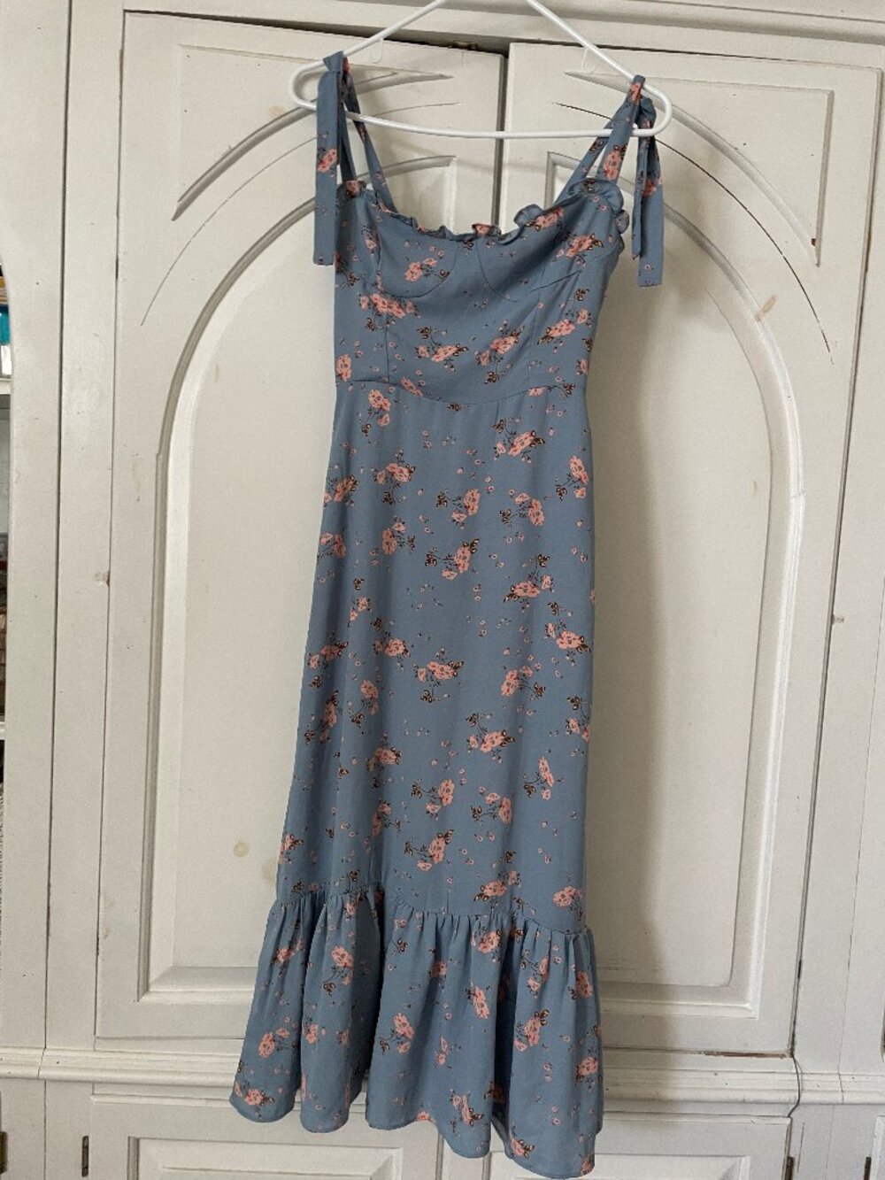 Women's light blue pink floral midi dress size XS cottagecore coquette fairycore